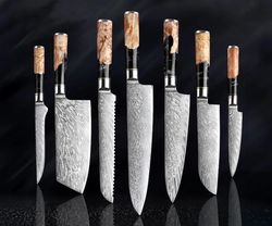 professional chef knives set , damascus steel knives set , best for cooking, valentines gift for her , anniversary gift