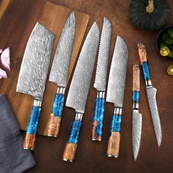 damascus steel knives set , best for cooking, valentines gift for her , anniversary gift