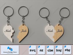 heart puzzle keychain for couples | laser cut vector files | perfect gift 437