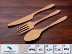 fork, knife, spoon template - minimalist cutlery set - flatware laser cut design 499