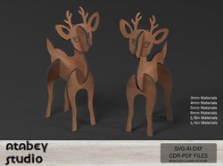 3d wooden reindeer puzzle - perfect christmas deer decor for laser cutting machines 609