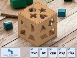 wooden shape sorting box - laser cut puzzle for early childhood development 537