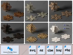 3d standing wooden snowflakes bundle - perfect christmas snowflake decoration for xmas decor 541