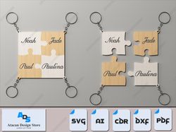 personalized family puzzles keychain template - puzzle pieces cut vector files for unique gifts 542