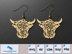 diy wooden highland cow earrings - perfect for laser cutting jewelry designs 544