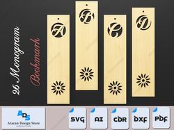 laser-cut monogram bookmark templates - alphabet bookmarks bundle - creative diy a to z templates 565