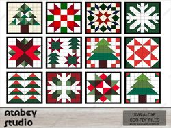 diy christmas barn quilt set - holiday quilt block patterns - noel tree snowflake cutting files 623