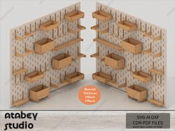 wooden pegboard design / versatile wall organizer / laser cut shelf and box plans for home and office 639