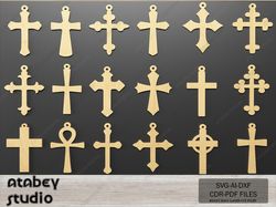 christian cross earring & necklace templates - religious jewelry svg bundle 642