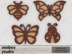 beautiful bee, butterfly, and bug wall art - two layer laser cut decor - perfect for wall decoration 654