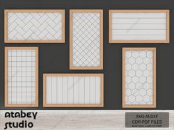 herringbone, diamond, tile, star, honeycomb pattern backers with mitered frames for laser cutting 664