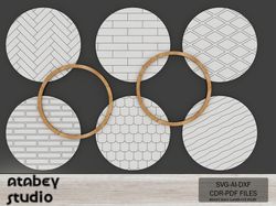 round laser cut scoreline pattern and frame set - herringbone, diamond, tile, brick, roof designs 699