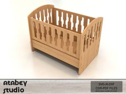 diy wooden doll bed - laser cut doll cradle pattern - toy bed decor 705