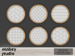 diy round frame & patterns - laser cut herringbone, diamond, tile, star, honeycomb engraving designs 710