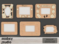 personalized baby announcement frames - laser cut birth detail photo frame bundle 722