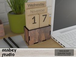 personalized wood block calendar - stylish laser cut desk decor 731