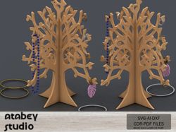 tree shaped jewelry stand - laser cut ring and earring display holder for craft fairs 733