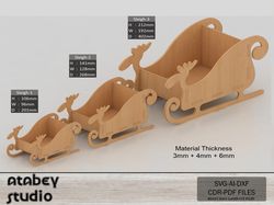 festive wooden sleigh design for laser cutting - christmas decor 748