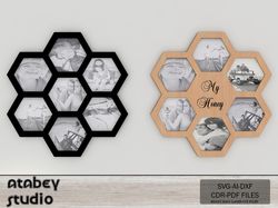 ntricate honeycomb multi-photo frame - diy home decor wall art for laser cutting 751