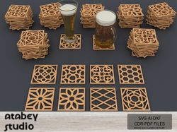 geometric patterned drink coasters - perfect laser cut patterns for trivets and grill mats 753