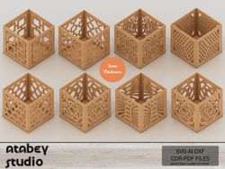 decorative wooden patterns box - perfect for pencil storage or tealight holder - laser cut design 758