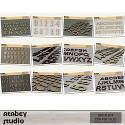 wooden letters and numbers set - diy alphabet bundle for laser cutting - modern door numbers 760