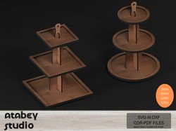 diy wooden three tier tray - laser cut square and round cake stand for kitchen display 766