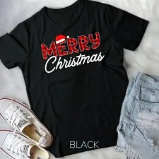 merry christmas buffalo plaid red santa hat xmas pajamas unisex t-shirt