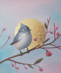 bird painting original art tit bird painting modern wall art contemporary art gift idea