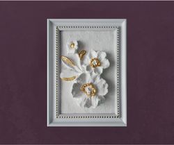 plaster wall art botanical sculpture framed wall art relief 3d art frame white bas-relief ready to hang