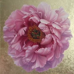 large peony painting original floral design pink peony flower square wall art for bedroom, living room modern flower art