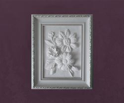 plaster wall art botanical sculpture framed wall art relief 3d art frame white bas-relief ready to hang