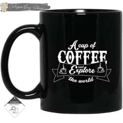 a cup of coffee and explore the world mugs, custom coffee mugs, personalised gifts
