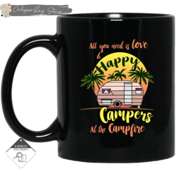 all you need is love and happy campers camping mugs, custom coffee mugs, personalised gifts