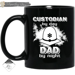 custodian by day dad by night mugs, custom coffee mugs, personalised gifts