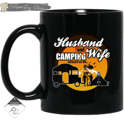 husband and wife camping partners for life black mugs, custom coffee mugs, personalised gifts