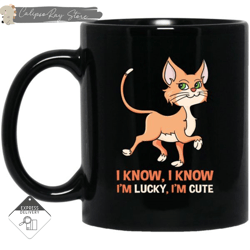i know i'm lucky i'm cute cat mugs, custom coffee mugs, personalised gifts