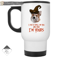 i put a spell on you corgi travel mugs, custom coffee mugs, personalised gifts