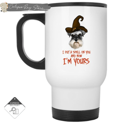 i put a spell on you schnauzer travel mugs, custom coffee mugs, personalised gifts