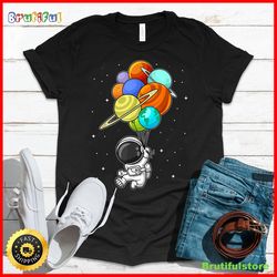 funny astronaut holding planet balloons space kids toddler t-shirt