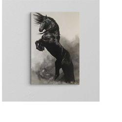 black horse wall art / horse canvas / rear up horse decor / animal wall art / oil painting canvas / horse lover gift / t