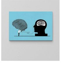 abstract science wall decor / banksy wall art / psychology canvas art / therapy room / brain cerebrum print / oversize f