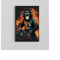 banksy dj monkey canvas poster / gorilla chimp canvas wall art / banksy thinking monkey / banksy dj chimpanzee / banksy
