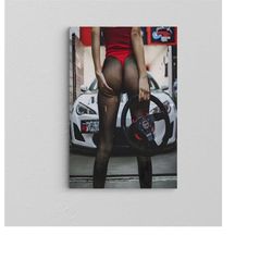beautiful woman in pantyhose poster / car and woman canvas / fashion photography / feminist print art / teen girl room d