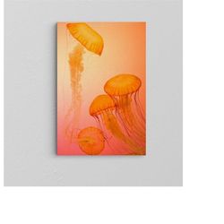 jellyfish print poster / modern beach house decor / oil painting canvas / framed large wall art / popular art decor / tr