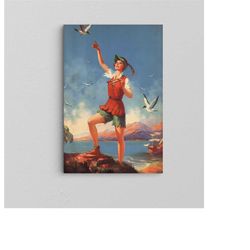 peter pan wall art / nursery decor / literary decor canvas / famous character art / ready to hang / modern art decor / c