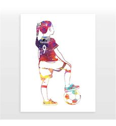 watercolour girls football print - personalised soccer poster