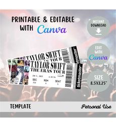 taylor swift the eras tour ticket canva template,