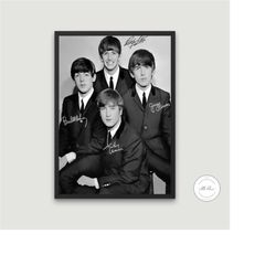 autographed the beatles poster black and white digital print, rock music wall decor, band poster, beatles memorabilia, v