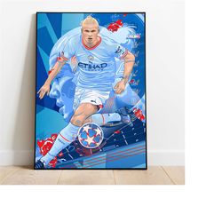 erling haaland poster, soccer football, manchester city wall art, football poster...